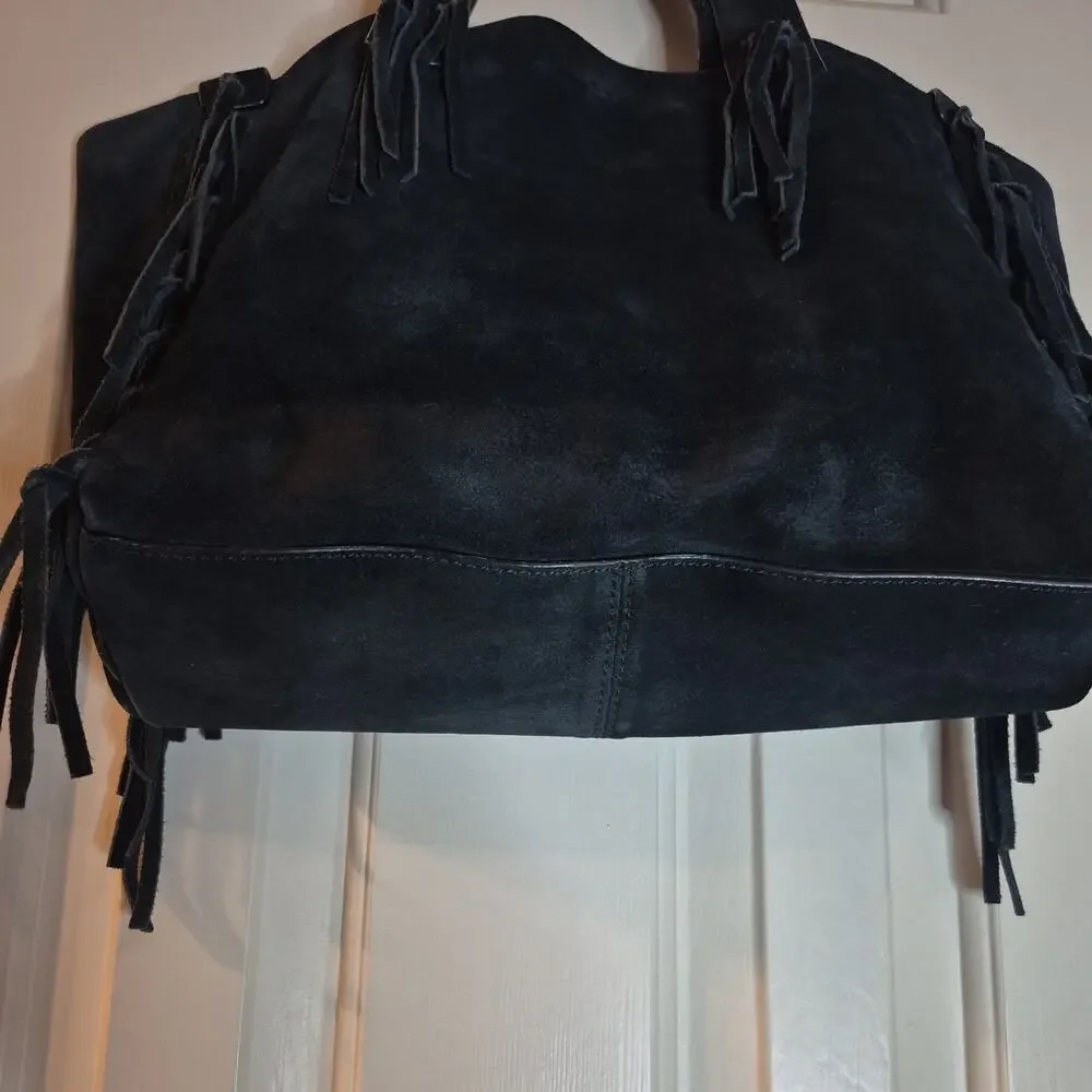 Ugg Lea Fringe Suede Hobo Shoulder Tote Bag Black Country Leather Medium
